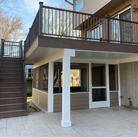 A photo showing a porch and patio with Zip Up Underdeck