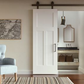 Masonite White Winslow Interior Molded Barn Door in Craftsman Living Room